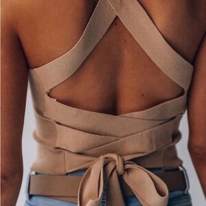 Le Lis Tan Cross-Back Crop Top
